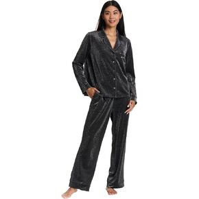 bebe Women’s Shimmer Bridesmaid Long Sleeve Pajama Set with Rhinestone Accents