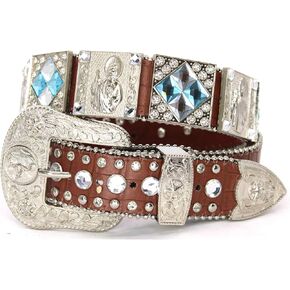Genuine Leather Western Belt for Men And Women Big Rhinestones With Engraved Buckle For Cowboys and Cowgirls Country Style
