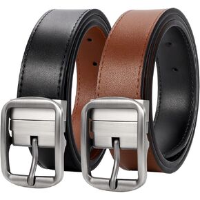 SANSTHS Mens Reversible Leather Belt, Reversible Belt for Men Dress Belt Men Leather Belt One Belt 2 Sides