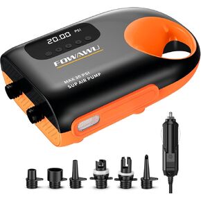 FOWAWU Sup Pump Electric 3 * 7800mAh, 20 PSI Paddle Board Pump Intelligent Dual Stage Inflation & Deflation, Auto-Off, Inflatable Sup Pump SUP Air Pump DC 12V Car Connector