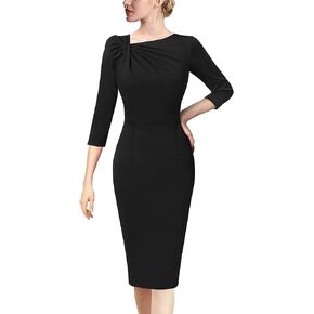 VFSHOW Womens Pleated Asymmetric Bow Neck Work Business Office Cocktail Party Pencil Sheath Dress in Kuwait