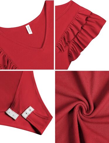 Missufe Women's V Neck Ruffle Flutter Sleeve Knit Fitted Summer Casual Bodysuit Tops in Saudi Arabia