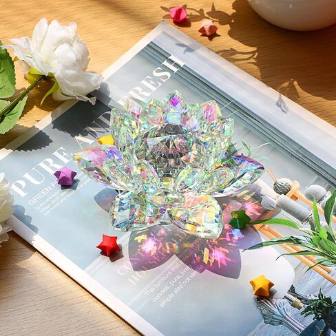 OwnMy Sparkle Crystal Lotus Flower Figurines Decorative Lotus Flower Ornament, Glass Lotus Feng Shui Decor Crystal Lotus Flower Paperweight Lotus Decor for Tabletop Centerpiece Home Office (5 Inch) in Saudi Arabia
