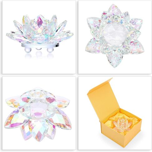 OwnMy Sparkle Crystal Lotus Flower Figurines Decorative Lotus Flower Ornament, Glass Lotus Feng Shui Decor Crystal Lotus Flower Paperweight Lotus Decor for Tabletop Centerpiece Home Office (5 Inch) in Saudi Arabia