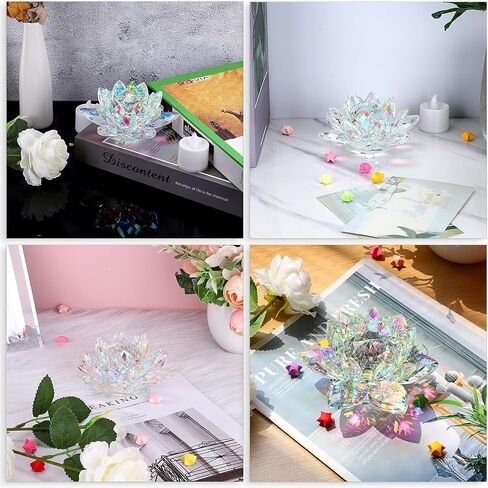 OwnMy Sparkle Crystal Lotus Flower Figurines Decorative Lotus Flower Ornament, Glass Lotus Feng Shui Decor Crystal Lotus Flower Paperweight Lotus Decor for Tabletop Centerpiece Home Office (5 Inch) in Saudi Arabia