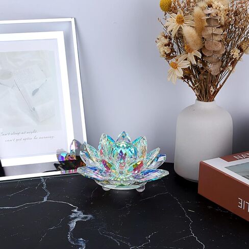 OwnMy Sparkle Crystal Lotus Flower Figurines Decorative Lotus Flower Ornament, Glass Lotus Feng Shui Decor Crystal Lotus Flower Paperweight Lotus Decor for Tabletop Centerpiece Home Office (5 Inch) in Saudi Arabia