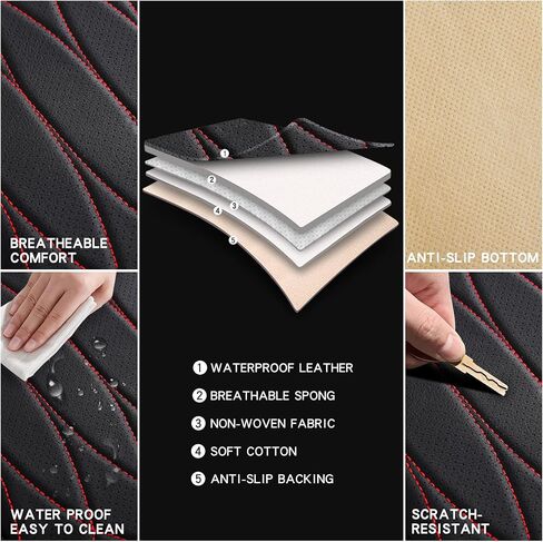 IRONTREE Leather Car Seat Covers Full Set, Waterproof Faux Leather Seat Covers for Cars, Non-Slip Car Interior Covers Universal Fit for Most Cars Sedans Trucks SUVs (Black/Red, Full Set) in Kuwait