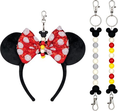 2Pcs Mouse Ear Holder for Backpack Beaded Lanyard Keychain Park Trip Essentials Headband Hanging Display Accessories in Kuwait