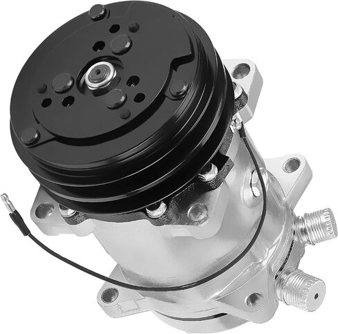 HC5001C AC Compressor with Clutch Compatible with Sanden 508 AC Compressor 2-Groove V-Belt Black Clutch HC5001C, Chrome, Replace OE Number HC5001C in Kuwait