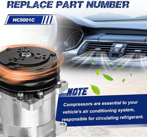 HC5001C AC Compressor with Clutch Compatible with Sanden 508 AC Compressor 2-Groove V-Belt Black Clutch HC5001C, Chrome, Replace OE Number HC5001C in Kuwait