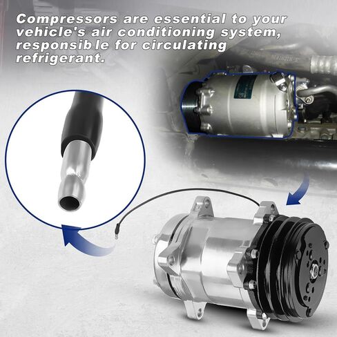 HC5001C AC Compressor with Clutch Compatible with Sanden 508 AC Compressor 2-Groove V-Belt Black Clutch HC5001C, Chrome, Replace OE Number HC5001C in Kuwait