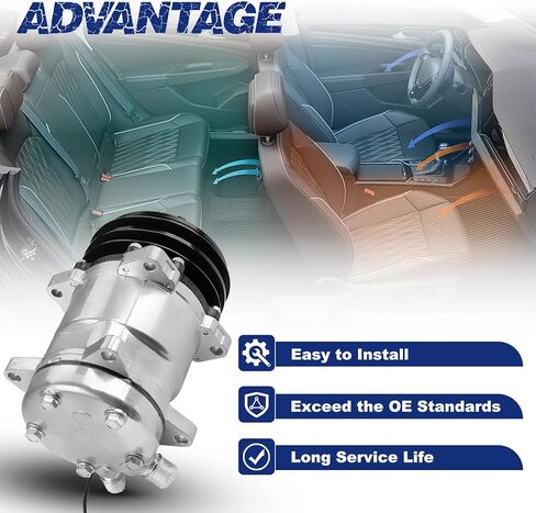 HC5001C AC Compressor with Clutch Compatible with Sanden 508 AC Compressor 2-Groove V-Belt Black Clutch HC5001C, Chrome, Replace OE Number HC5001C in Kuwait