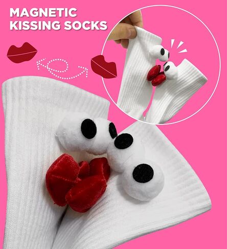 زوجان من الجوارب المضحكة للتقبيل المغناطيسي، جوارب مضحكة بيضاء للأزواج، جوارب مضحكة هدايا للرجال والنساء والأولاد والبنات، هدايا جوارب ممتعة وهدايا العطلات in Kuwait