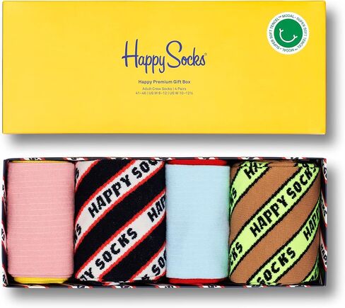 Happy Socks Premium Crew Socks, for Men and Women, made with sustainable Tencel Modal - Multicolor - size 10-13 - 4-Pack Gift Box in Saudi Arabia
