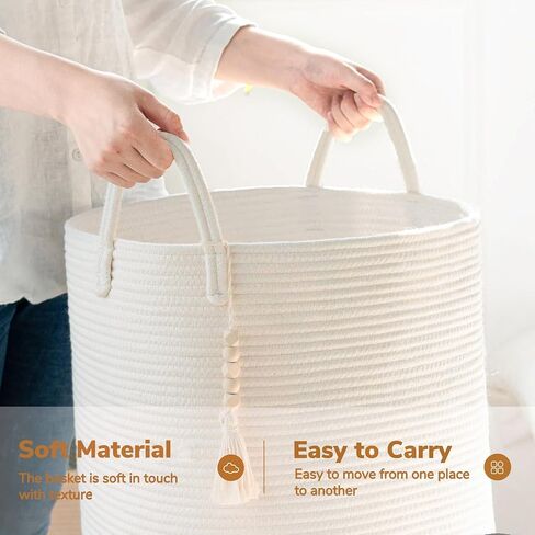 Goodpick Tall Wicker Laundry Basket with Handles, Boho Decorative Storage Basket for Living Room, Bedroom, Entryway, Bathroom, Large Woven Blanket Basket for Pillows, Towels, Shoes, Jute, 16" x 20" in Kuwait