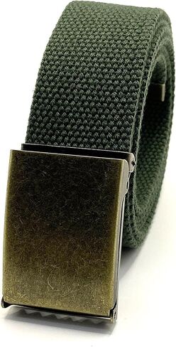 Canvas Belt Web Belt Military Belt Golf Belt with Antique Brass Flip-Top Buckle and Tip Waist size Up to 45" Long in Kuwait