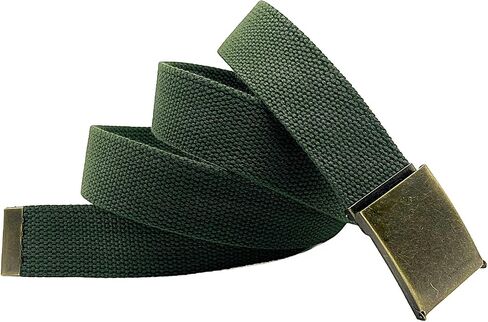 Canvas Belt Web Belt Military Belt Golf Belt with Antique Brass Flip-Top Buckle and Tip Waist size Up to 45" Long in Kuwait