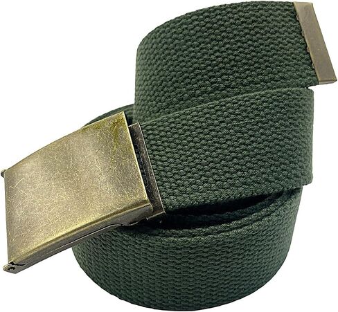 Canvas Belt Web Belt Military Belt Golf Belt with Antique Brass Flip-Top Buckle and Tip Waist size Up to 45" Long in Kuwait