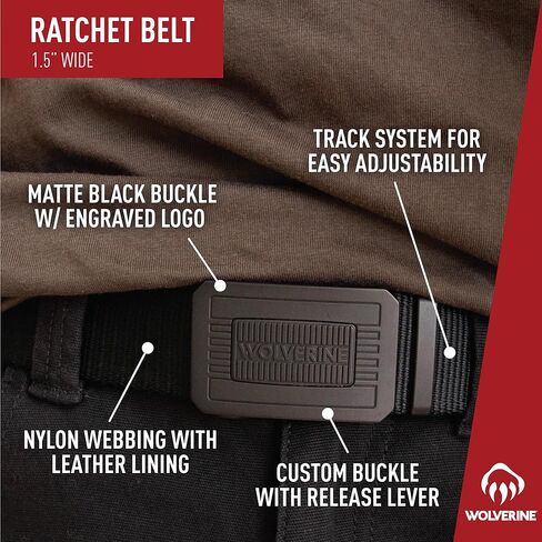 WOLVERINE Men's Durable Nylon Webbing Ratchet Buckle Work Belt with Leather Lining in Saudi Arabia
