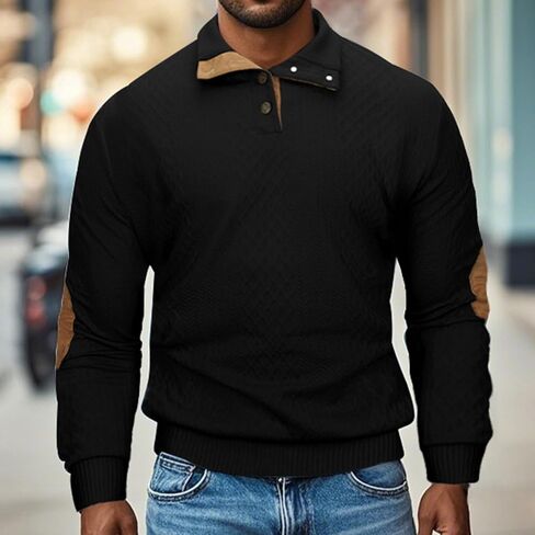MANLUODANNI Men's Sweater Lightweight Knitted Mock Neck Button Quilted Pullover Sweaters Long Sleeve Jumper in Kuwait