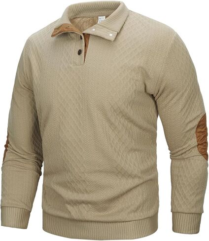MANLUODANNI Men's Sweater Lightweight Knitted Mock Neck Button Quilted Pullover Sweaters Long Sleeve Jumper in Kuwait