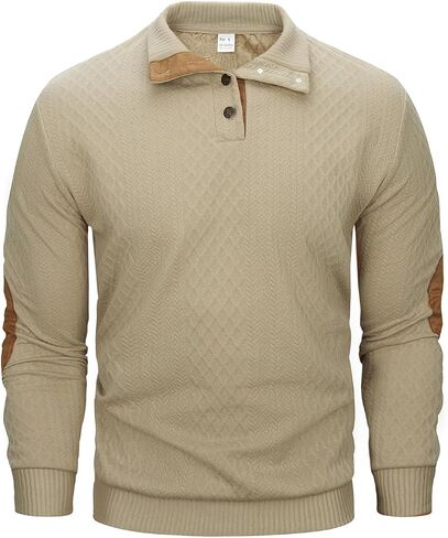 MANLUODANNI Men's Sweater Lightweight Knitted Mock Neck Button Quilted Pullover Sweaters Long Sleeve Jumper in Kuwait
