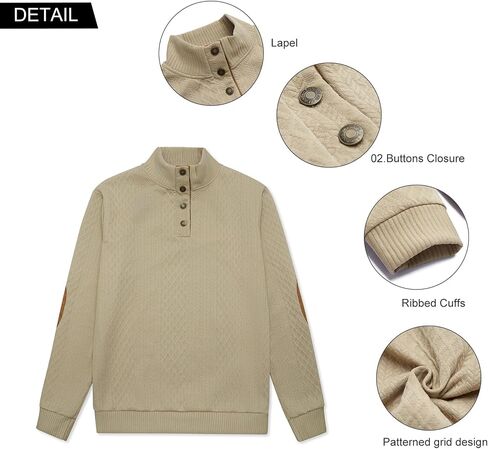 MANLUODANNI Men's Sweater Lightweight Knitted Mock Neck Button Quilted Pullover Sweaters Long Sleeve Jumper in Kuwait
