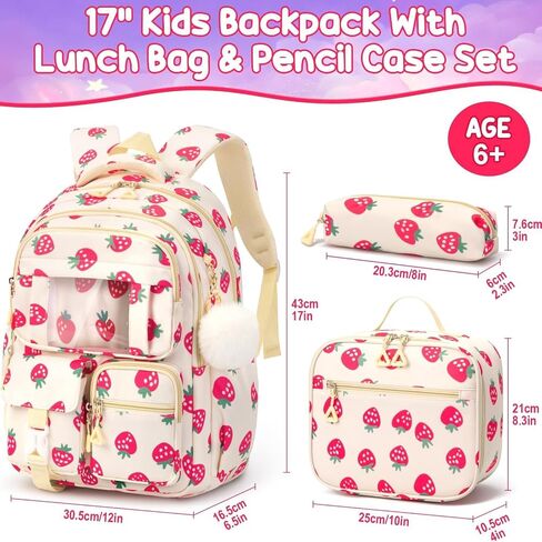Fimibuke Backpack for Girls Boys, 3Pcs Waterproof Kids Backpack with Lunch Box & Pencil Pouch - Lightweight School Backpack Black Bookbag for Ages 6+ Elementary Middle School in Kuwait