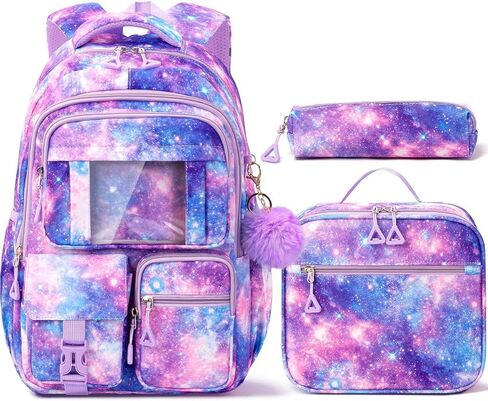 Fimibuke Backpack for Girls Boys, 3Pcs Waterproof Kids Backpack with Lunch Box & Pencil Pouch - Lightweight School Backpack Black Bookbag for Ages 6+ Elementary Middle School in Kuwait
