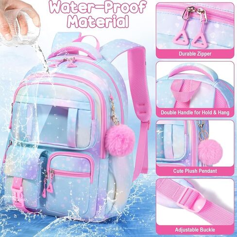 Fimibuke Backpack for Girls Boys, 3Pcs Waterproof Kids Backpack with Lunch Box & Pencil Pouch - Lightweight School Backpack Black Bookbag for Ages 6+ Elementary Middle School in Kuwait