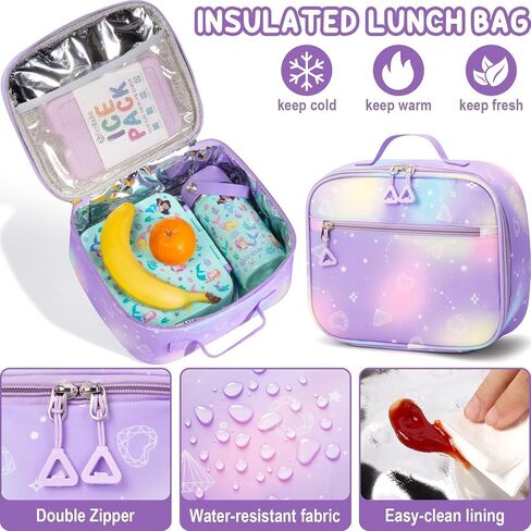 Fimibuke Backpack for Girls Boys, 3Pcs Waterproof Kids Backpack with Lunch Box & Pencil Pouch - Lightweight School Backpack Black Bookbag for Ages 6+ Elementary Middle School in Kuwait