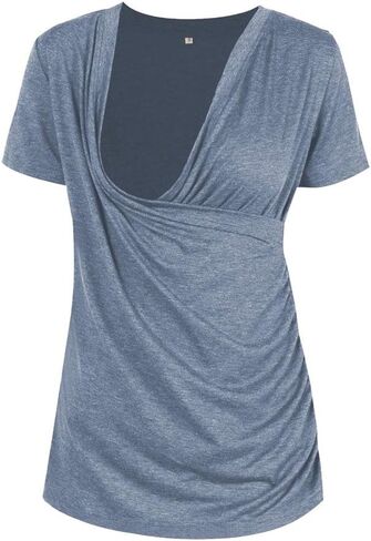 Liu & Qu Womens Maternity Nursing Tops Short Sleeve Breastfeeding Shirts Heather V Neck Clothes in Saudi Arabia