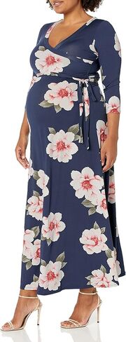 HELLO MIZ Women's Faux Wrap Maxi Maternity Dress with Belt - Made in USA in Kuwait