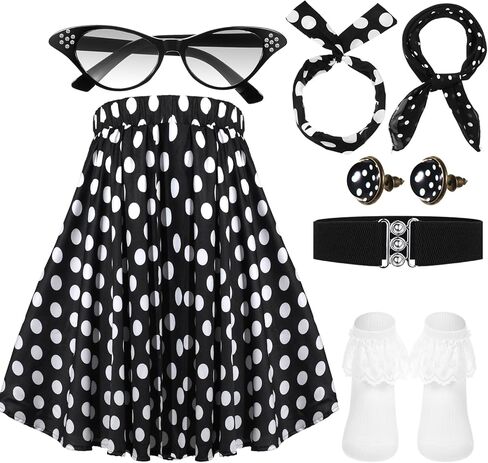 1950s القلطي تنورة طقم ملابس للأطفال الفتيات 4-12 سنة تنورة وشاح حزام جورب نظارات عقال القرط in Kuwait