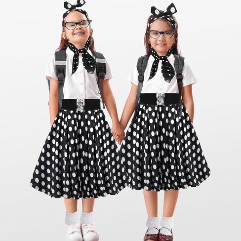1950s القلطي تنورة طقم ملابس للأطفال الفتيات 4-12 سنة تنورة وشاح حزام جورب نظارات عقال القرط in Kuwait