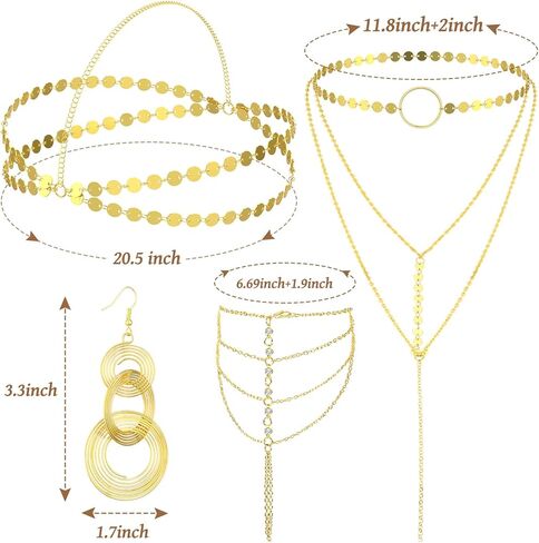 Batiyeer 5 قطع 70s ديسكو إكسسوارات ملابس النساء 70s مجوهرات زي مجموعة ديسكو أقراط النظارات الشمسية يد الرأس للنساء ذهبي (ذهبي) in Kuwait