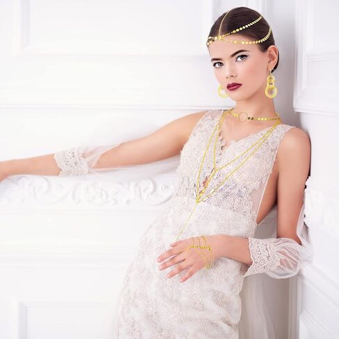 Batiyeer 5 قطع 70s ديسكو إكسسوارات ملابس النساء 70s مجوهرات زي مجموعة ديسكو أقراط النظارات الشمسية يد الرأس للنساء ذهبي (ذهبي) in Kuwait