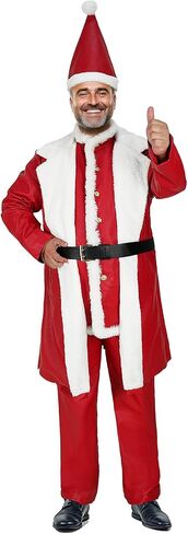 Mens Christmas Santa Claus Leather Suit Red Jacket Movie Cosplay Costume Outfit in Saudi Arabia