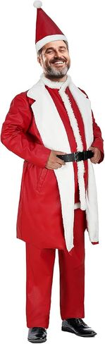 Mens Christmas Santa Claus Leather Suit Red Jacket Movie Cosplay Costume Outfit in Saudi Arabia