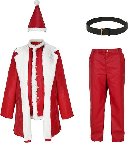 Mens Christmas Santa Claus Leather Suit Red Jacket Movie Cosplay Costume Outfit in Saudi Arabia