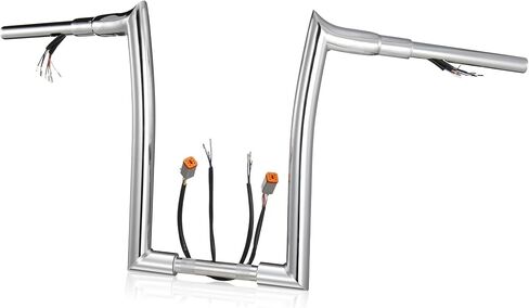 MoKitDora Sportster Dyna Softail Pre-wired Handlebar 14" Rise 1.5" Fat 1" Clamp Ape Hanger Meathook Bars for 1996-2006 Harley XL Road King FLHR (Except Softail Springer), Chrome in Saudi Arabia