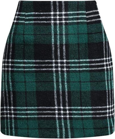 Womens Plaid Mini Skirt High Waist Wool Bodycon Fall Skirts Pencil Mini Skirts in Kuwait
