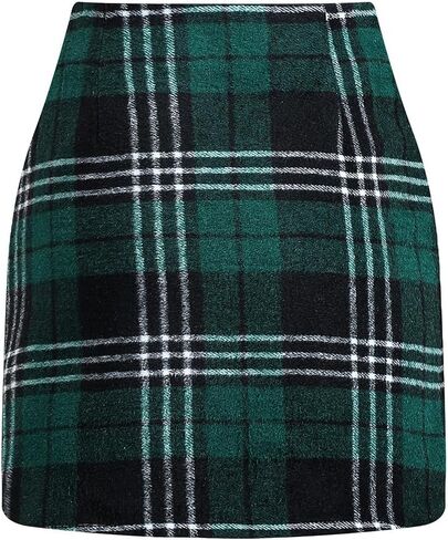 Womens Plaid Mini Skirt High Waist Wool Bodycon Fall Skirts Pencil Mini Skirts in Kuwait
