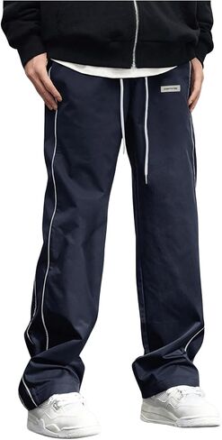 OYOANGLE Men's Letter Patched Drawstring Waisted Cargo Pants Seam Side Loose Fit Sports Joggers in Saudi Arabia