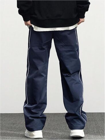 OYOANGLE Men's Letter Patched Drawstring Waisted Cargo Pants Seam Side Loose Fit Sports Joggers in Saudi Arabia