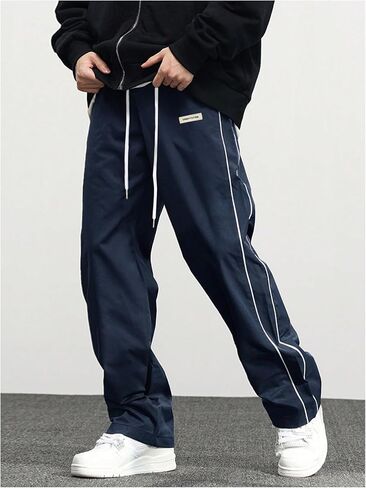 OYOANGLE Men's Letter Patched Drawstring Waisted Cargo Pants Seam Side Loose Fit Sports Joggers in Saudi Arabia