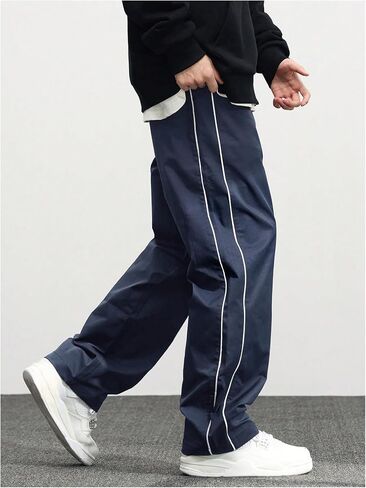 OYOANGLE Men's Letter Patched Drawstring Waisted Cargo Pants Seam Side Loose Fit Sports Joggers in Saudi Arabia