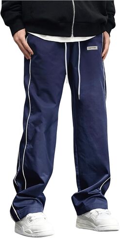 OYOANGLE Men's Letter Patched Drawstring Waisted Cargo Pants Seam Side Loose Fit Sports Joggers in Saudi Arabia