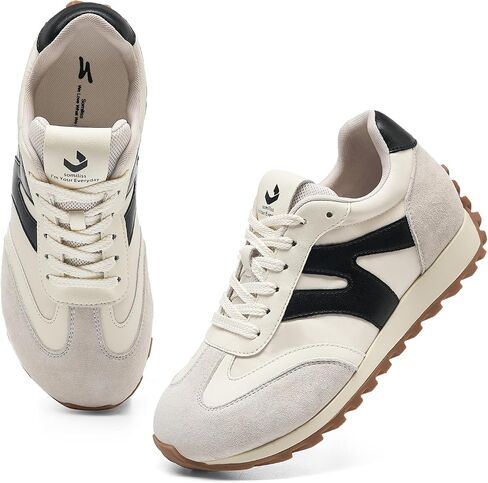 somiliss Wide Toe Sneakers for Women Breathable Fabric Leather Suede Upper Non-Slip PU TPR Outsole Walking Shoes Tennis Running Fashion Sneakers in Saudi Arabia