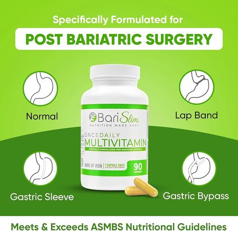 BariSlim Once Daily Bariatric Multivitamin Capsule - 45mg of Iron - Bariatric Vitamin & Supplement for Post Bariatric Surgery Including Gastric Bypass & Gastric Sleeve | 90 Day Supply in Kuwait